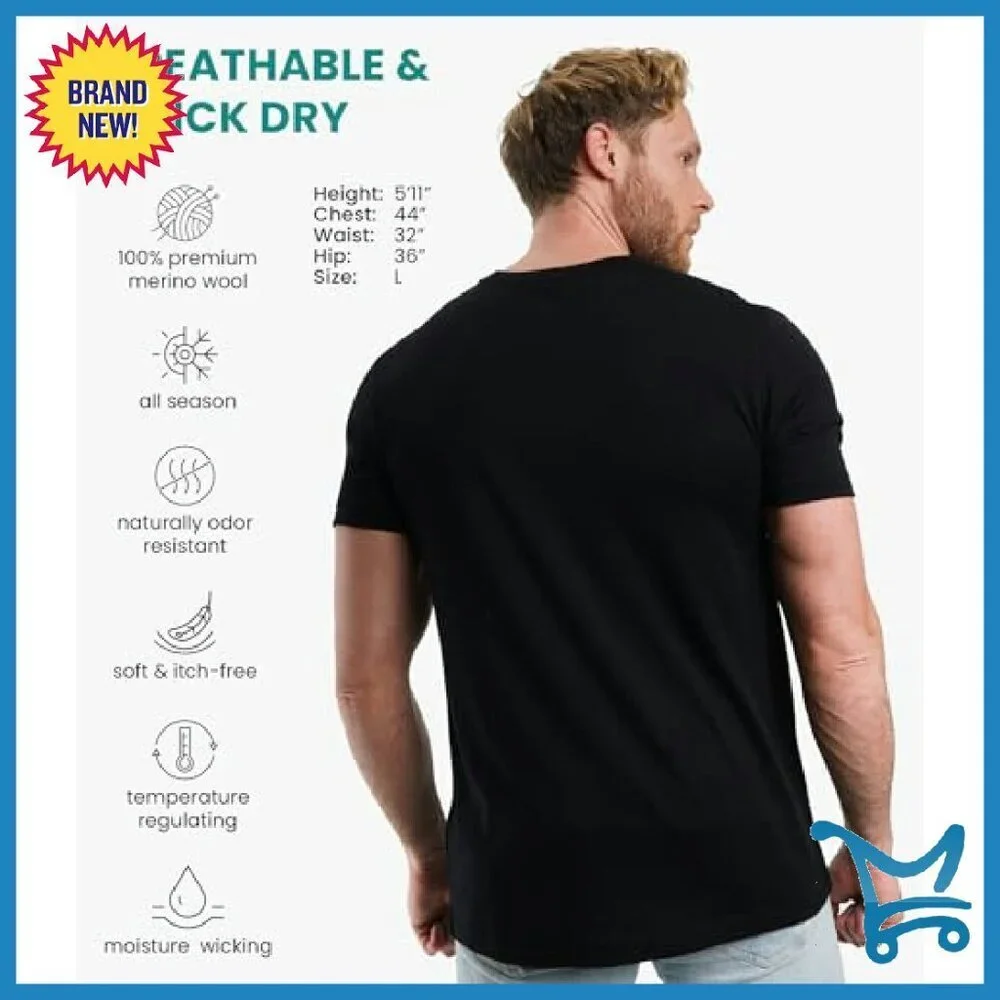 Men's Merino Wool Thermal T-Shirt Lightweight All-Season Base Layer